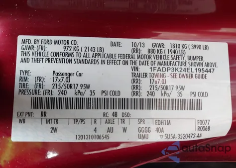 2014 Ford Focus Se из США, поврежденный, VIN 1FADP3K24EL195447